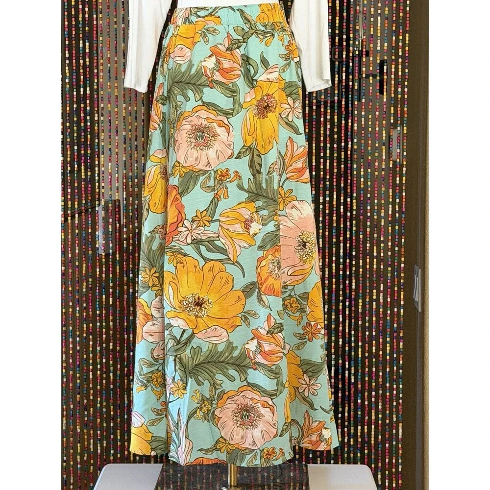 Lane Bryant Printed Maxi Skirt NWT Womens Plus Size Stretch Elastic Waist Boho